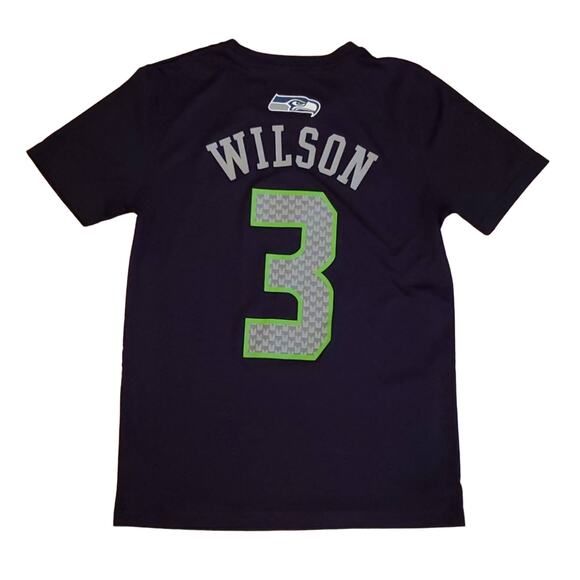 SEAHAWKS Seattle Football T-Shirt Russell Wilson Boys 10/12 NFL Team Tee Navy - Picture 2 of 7